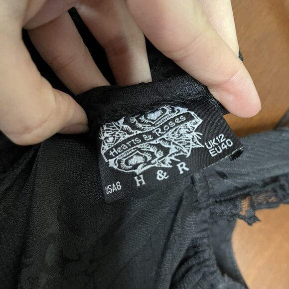 Hearts & Roses Black Poofy Floral (8) Dress Goth Ruffles Lace Up Open Shoulder - Picture 3 of 6